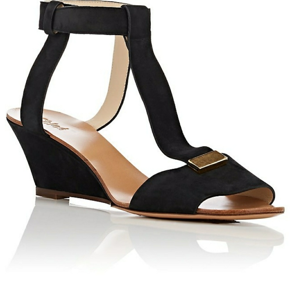 Chloé black t-strap suede wedges. A+ condition